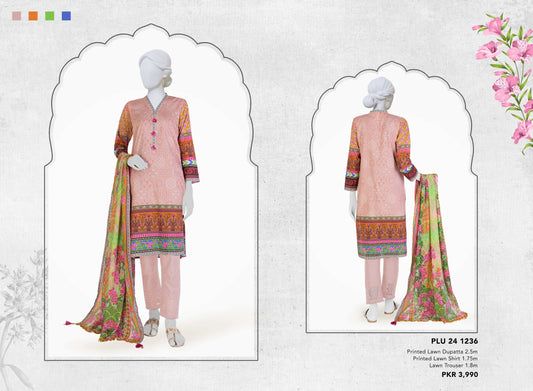 Aashna three piece Lawn (Printed Top Dupatta and Bottom Dyed Gambric)