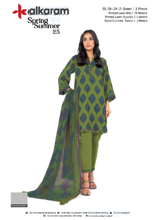 Sceen  three piece Lawn (Printed Top Dupatta and Bottom Dyed Gambric)