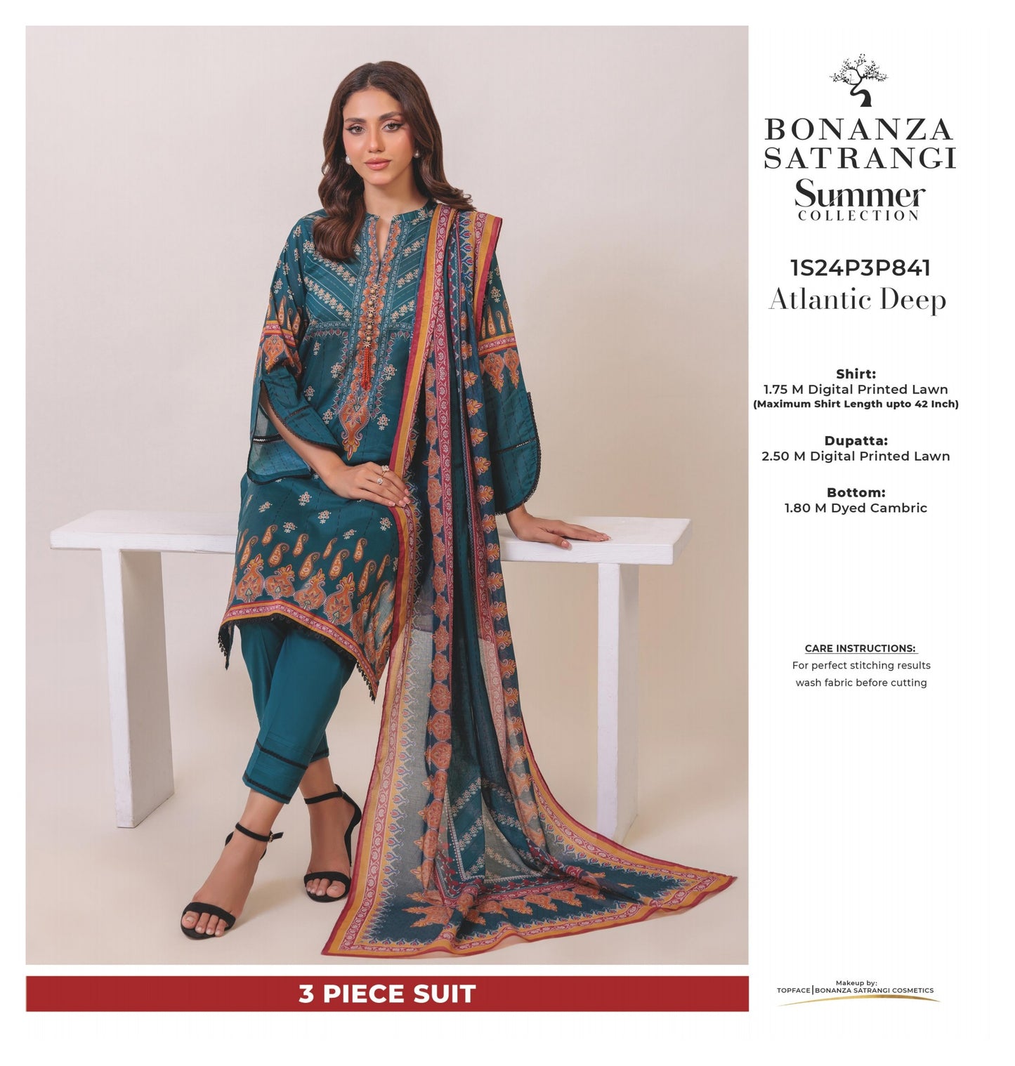 Bonanza Satrangi three piece Lawn (Printed Top Dupatta and Bottom Dyed Gambric)