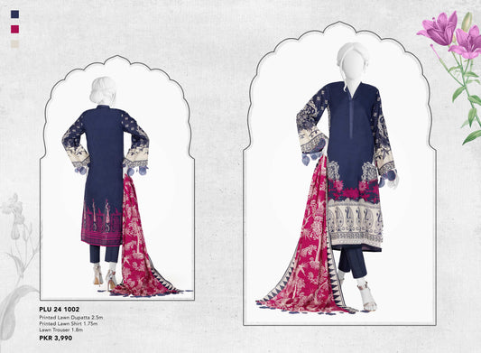 Aashna three piece Lawn (Printed Top Dupatta and Bottom Dyed Gambric)