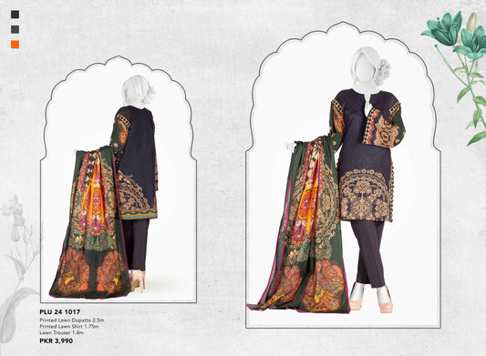 Aashna three piece Lawn (Printed Top Dupatta and Bottom Dyed Gambric)