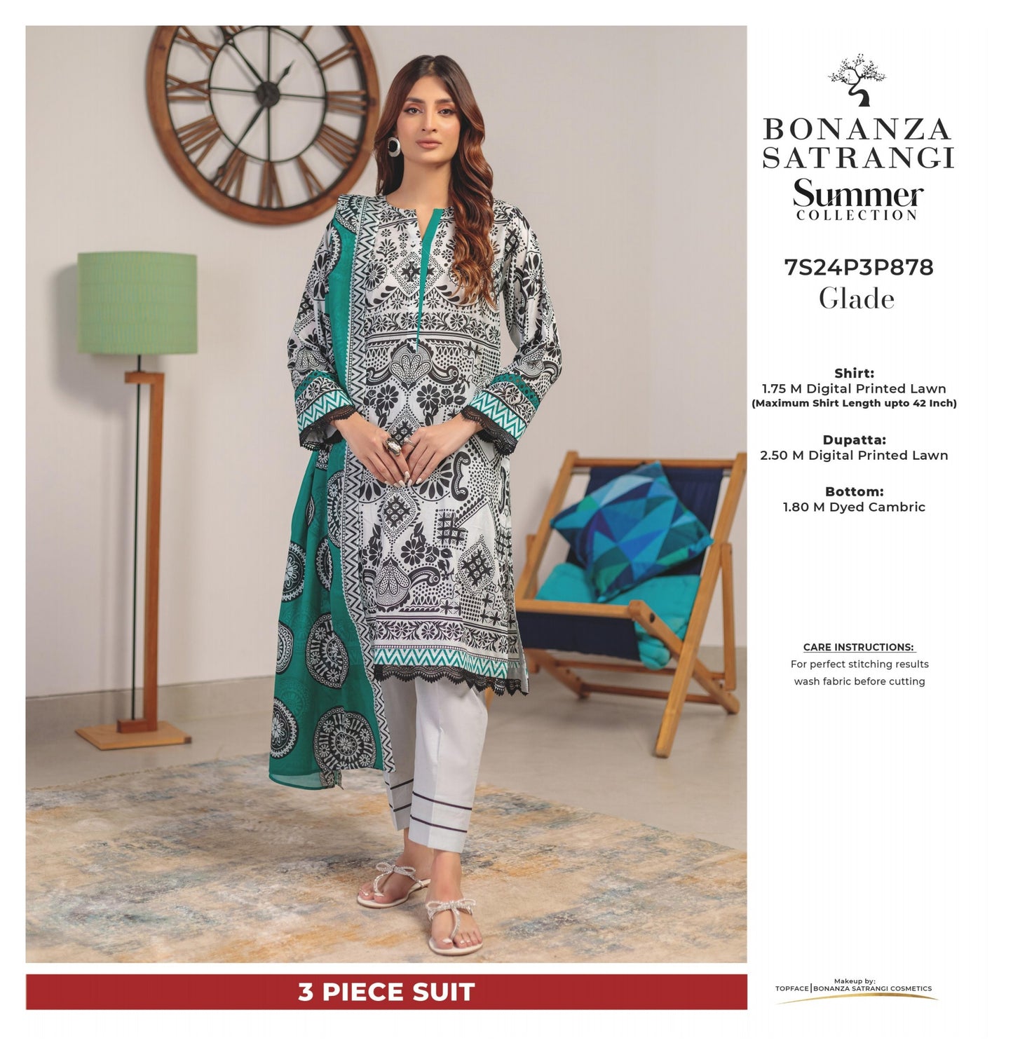 Bonanza Satrangi three piece Lawn (Printed Top Dupatta and Bottom Dyed Gambric)