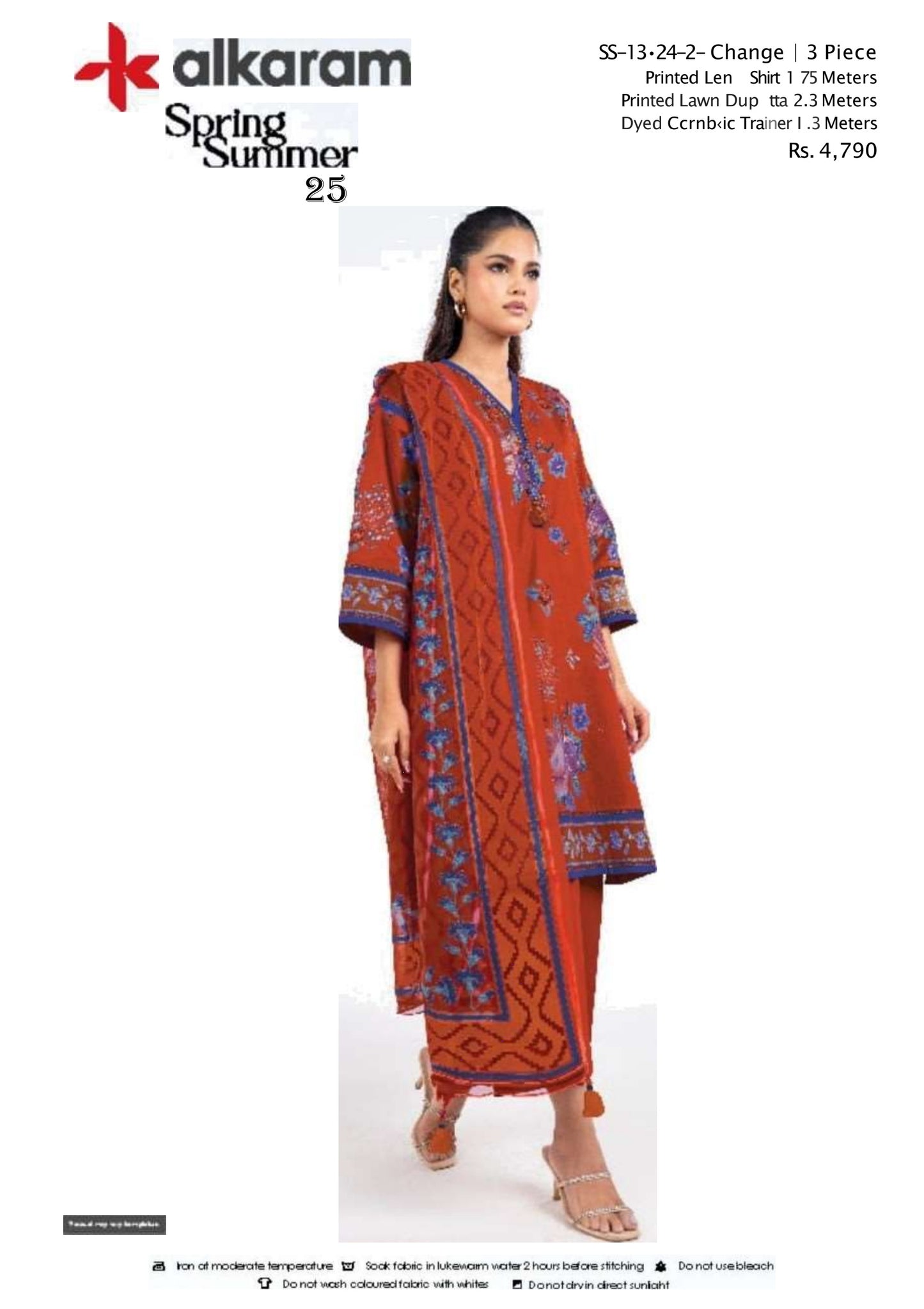 Orange three piece Lawn (Printed Top Dupatta and Bottom Dyed Gambric)